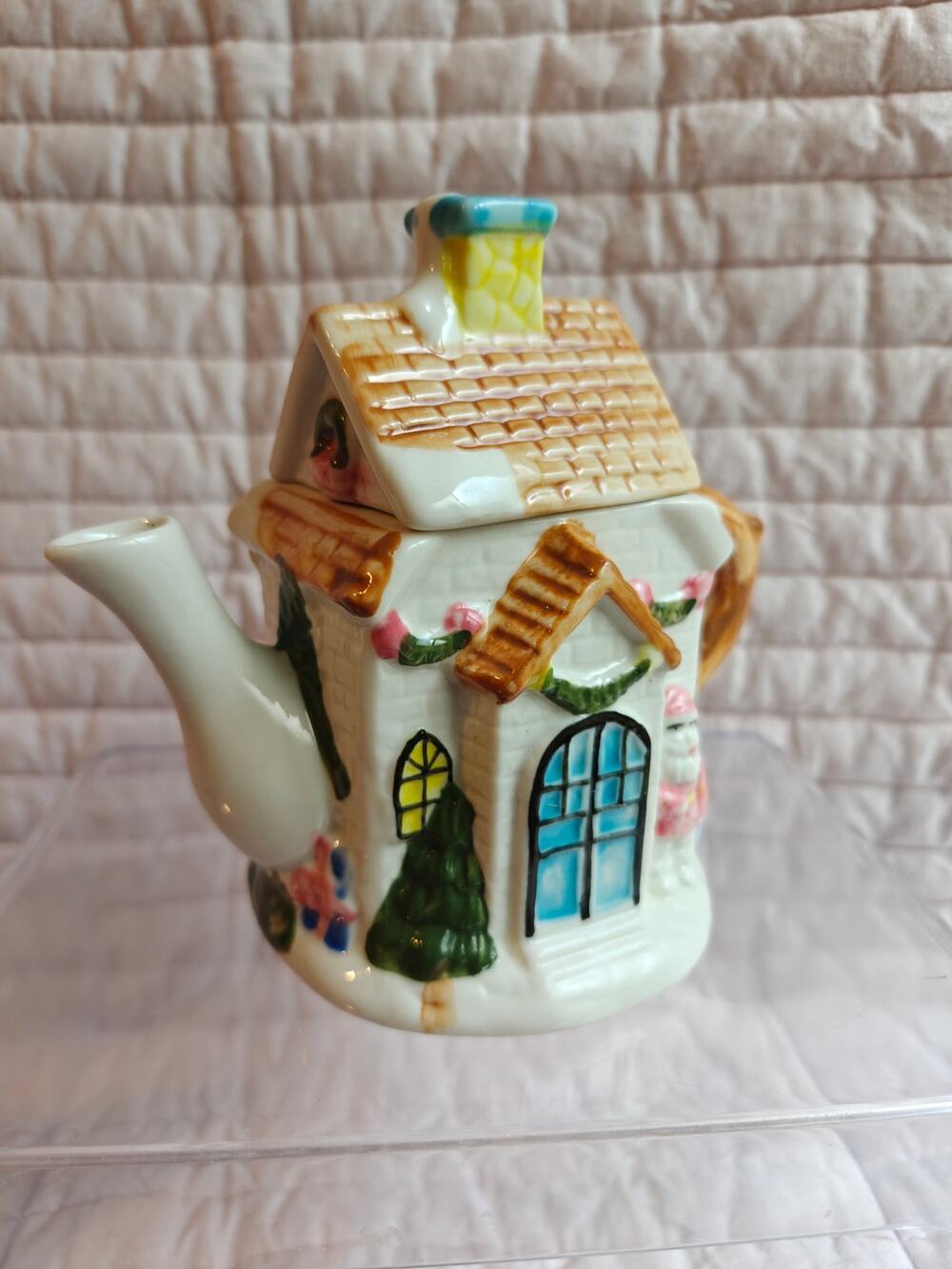 Vintage Houston Harvest Christmas Cottage Ceramic Teapot